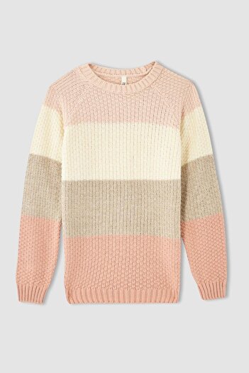 DeFacto Girl's Regular Fit Crew Neck Sweater