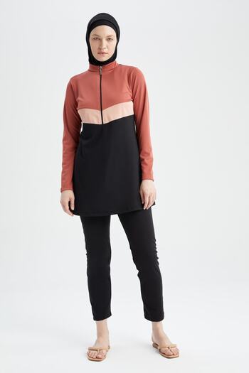 DeFacto Regular Fit Color Block Μισό φερμουάρ 4 τεμαχίων μπουρκίνι