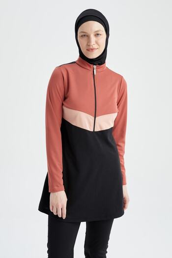 DeFacto Regular Fit Renk Bloklu Yarım Fermuarlı 4'lü burkini