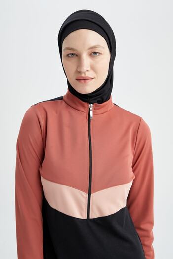 DeFacto Regular Fit Renk Bloklu Yarım Fermuarlı 4'lü burkini