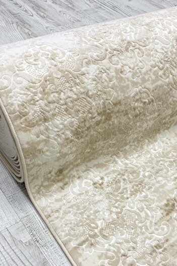 ELVİRAHOME Elvira Home Emboss Saltanat Cream Four Seasons Washable Non-Slip Base Cutting Mat