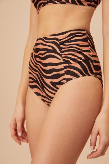 SUWEN Side Pleated High Waist Patterned Bikini Bottom