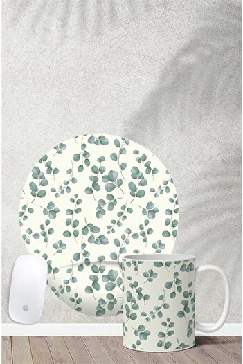 Gizeo Concept Yonca Desenli Bilek Destekli Mouse Pad Kupa Seti