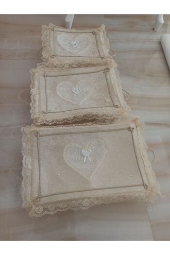Yarençeyiz 3-Piece Velvet Ruched Heart Motif Quintessential Engagement Bridal Groom Hurcu