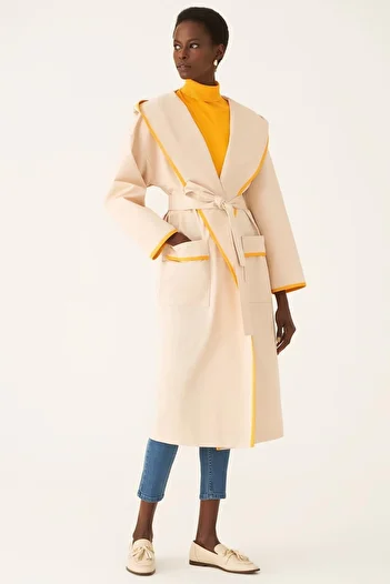 Perspective Anderson Comfortable Fit Hooded Midi Size Beige Color Women's Trench Coat