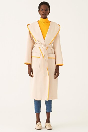 Perspective Anderson Comfortable Fit Hooded Midi Size Beige Color Women's Trench Coat