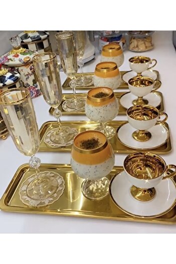 Elzem Stainless Steel Gold Color 4 Piece Baton Serving Tray Luxury Presentation