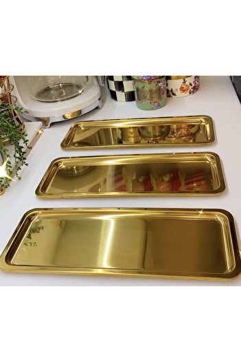 Elzem Stainless Steel Gold Color 4 Piece Baton Serving Tray Luxury Presentation