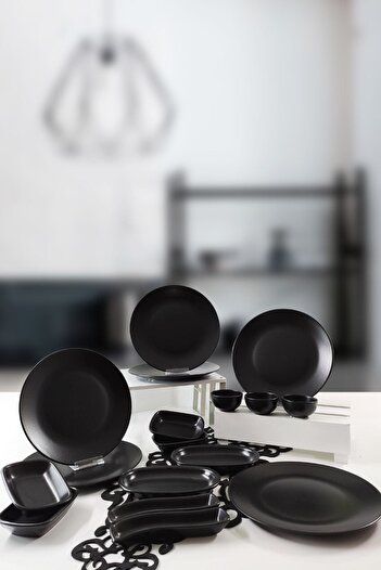 Trendymutfak Black Matte 17 Piece Breakfast Set for 6 People