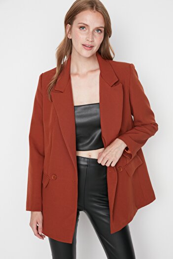 Trendyol Collection Brown Regular Lined Double Breasted Closure Woven Blazer Jacket TWOSS20CE0059