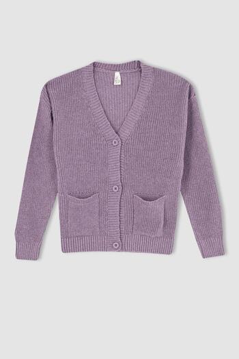 DeFacto Girl's Regular Fit V-Neck Knitwear Cardigan