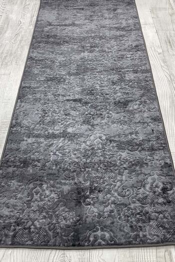 ELVİRAHOME Elvira Home Emboss Reign Anthracite Four Seasons Washable Non-Slip Base Cut Runner