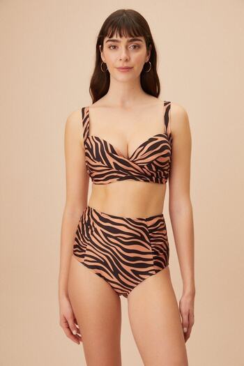 SUWEN Side Pleated High Waist Patterned Bikini Bottom