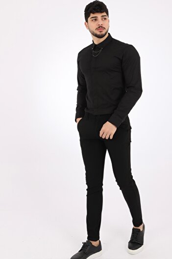 Stilkombin Stil Kombin Slim Fit Likralı Zincirli Gömlek