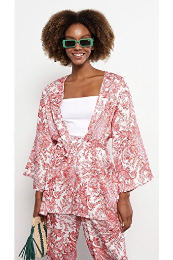 LC Waikiki Dámské kimono s dlouhým rukávem s šátkovým límcem