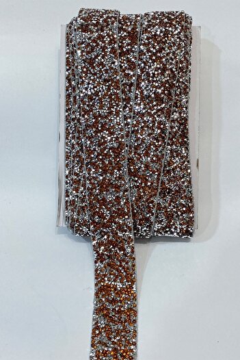 Hobigram Brown Silver Wide Iron-On Stone Strip – Decorative Strip, Stylish Design, Women's Accessory – Deko