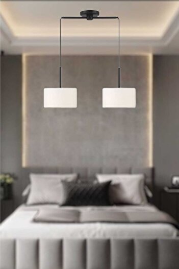 BSA LIGHTING Henri 2'li Siyah Modern Avize (ekru Abajurlu)