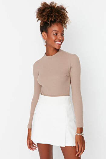 Trendyol Collection Stone Slim Snap-On Stand Collar Ribbed Stretch Knitted Body TWOAW20BD0011