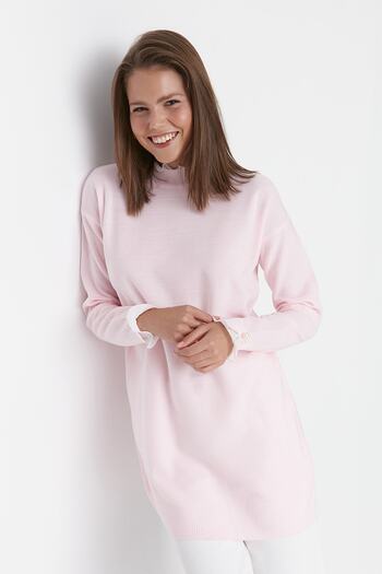 Trendyol Modest Pink Sleeve Pearl részletes kötöttáru pulóver TCTAW23AK00027