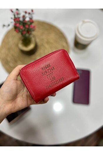 DERKON Small Convenient Genuine Leather Red Wallet That Can Fit in Every Bag with Flowers of Life