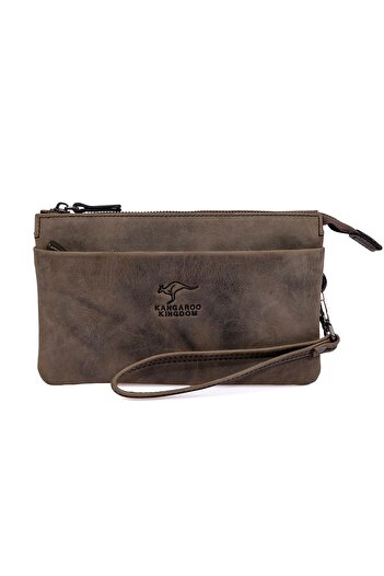 KANGAROO KINGDOM Gri Erkek El Portföy Clutch Çantası Hakiki Dana Deri Crazy Horse 5488-zg