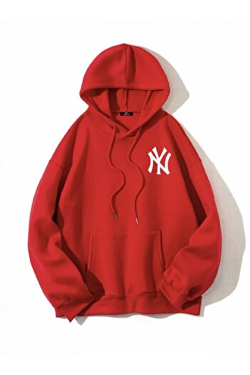 Buğraterzimoda Yankee Red Hooded Unisex Sweatshirt Hoodie with Kangaroo Pocket