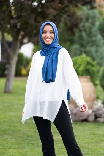 ELANS Combed Cotton Ready Practical Shawl Scarf Denim Blue