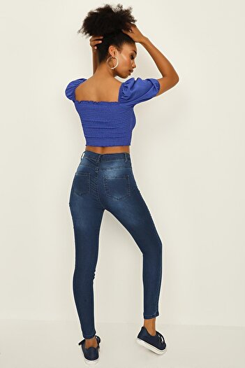 Select Moda Kadın Koyu Mavi Yüksek Bel Skinny Pantolon
