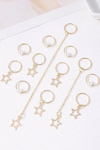BAHELS Set de agrafe pentru urechi Trend Stars cu detalii de perle