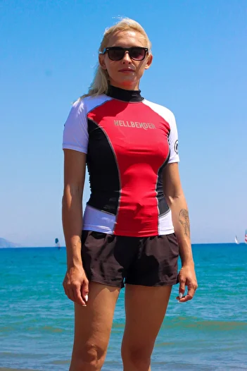 Hellbender Red Short Sleeve Uva-b Protected Rashguard Swimsuit
