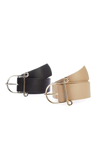Trendyol Collection Černo-béžový 2 Pack Dámský pásek TWOAW23KE00006