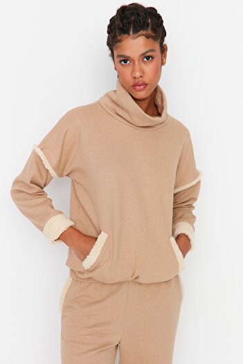 Trendyol Collection Плетен суитшърт с дебел полар и вътрешна яка с цип и цип TWOAW23SW00285