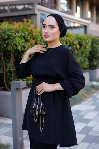 VOLT CLOTHİNG Women's Waist and Sleeve Gathered Ayrobin Tunic