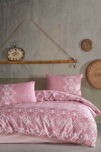 Elart Fitted Duvet Cover Set Double 100% Natural Cotton Ranfors 4 Piece Felicity