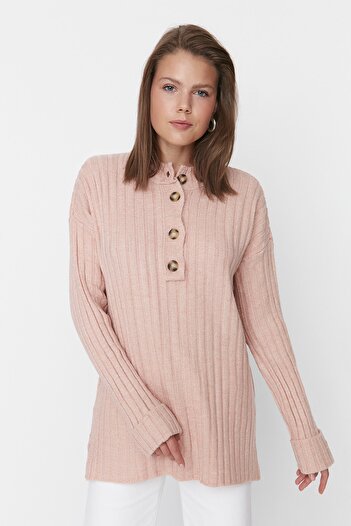 Trendyol Modest Powder Collar Buttoned Ribbed Knitwear Sweater TCTAW23AK00035