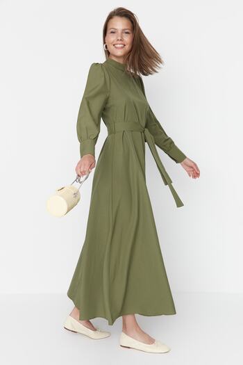 Trendyol Modest Φόρεμα από βαμβακερό υφαντό γιακά με φαρδιά μανσέτα TCTSS22EB0100