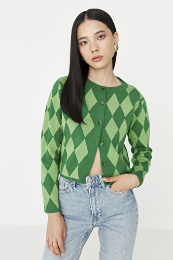 Trendyol Collection Green Crop Knitwear Cardigan TWOAW23HI00176