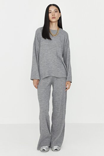 Trendyol Collection Szürke széles szabású Basic Fitted Knitwear alsó felső szett TWOSS20AU0084
