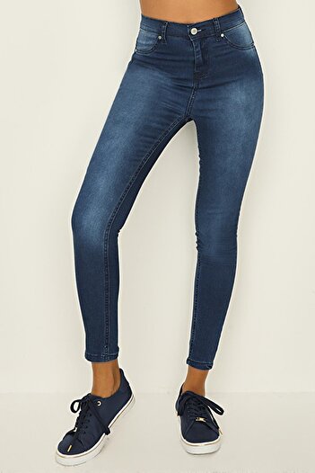 Select Moda Kadın Koyu Mavi Yüksek Bel Skinny Pantolon