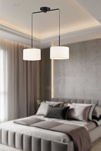 BSA LIGHTING Henri 2'li Siyah Modern Avize (ekru Abajurlu)