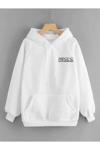 DEEPSENCE Λευκό φούτερ με κουκούλα Unisex Oversize Osaka με στάμπα στην πλάτη