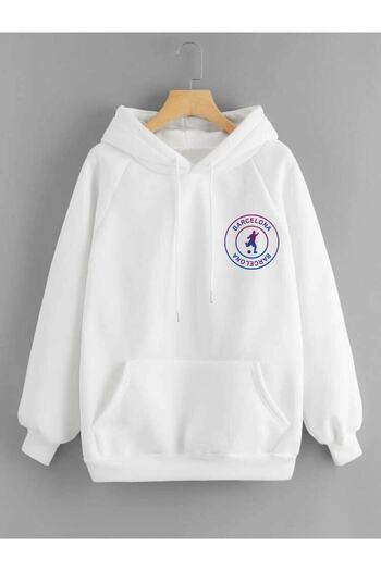 DEEPSENCE Μπλούζα Barcelona με στάμπα Unisex Oversize Λευκή κουκούλα
