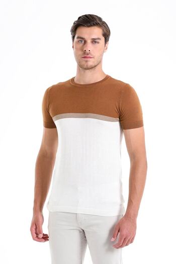 Hatemoğlu Brown Regular Fit Patterned Crew Neck Knitwear T-Shirt