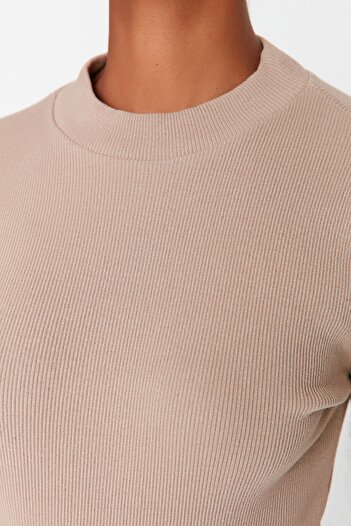 Trendyol Collection Stone Slim Snap-On Stand Collar Ribbed Stretch Knitted Body TWOAW20BD0011