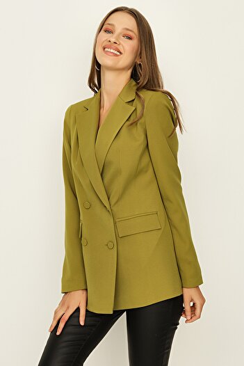 Select Moda Women's Green Buttoned Double Breasted Blazer Jacket