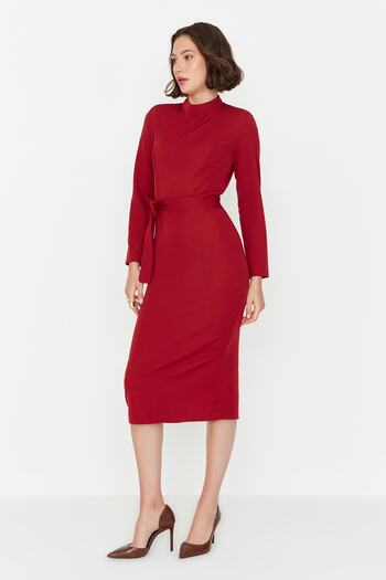 Trendyol Collection Rochie țesută cu detaliu cravată bordeaux TWOAW23EL00362