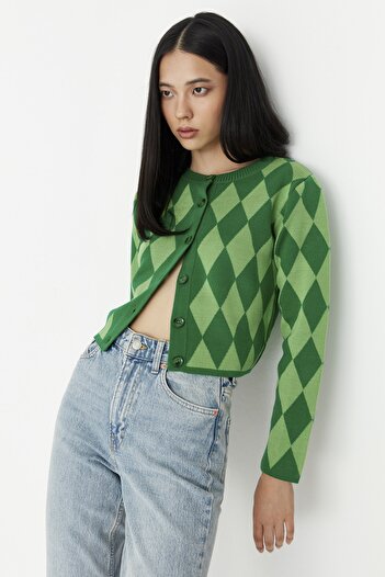 Trendyol Collection Green Crop Knitwear Cardigan TWOAW23HI00176