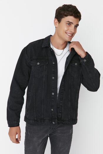 Trendyol Collection Black Oversize Denim Jacket Tmnaw23Ce00037