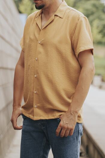bombe Men's Shirt Short Sleeve Ayrobin Mustard