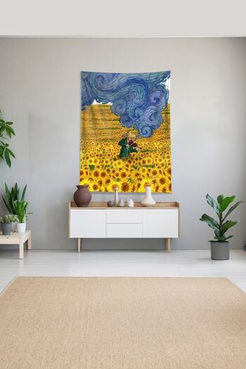 on the clouds Multicolored Van Gogh Daisy Field Stain Resistant Velvet Fabric Wall Cloth Wall Carpet Tapestry